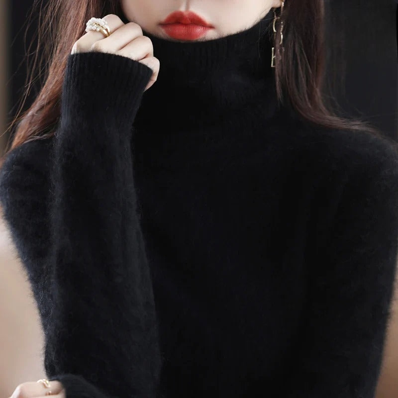 Bella | Women's Cozy Cashmere Turtleneck Sweater for Warmth and Comfort — Black