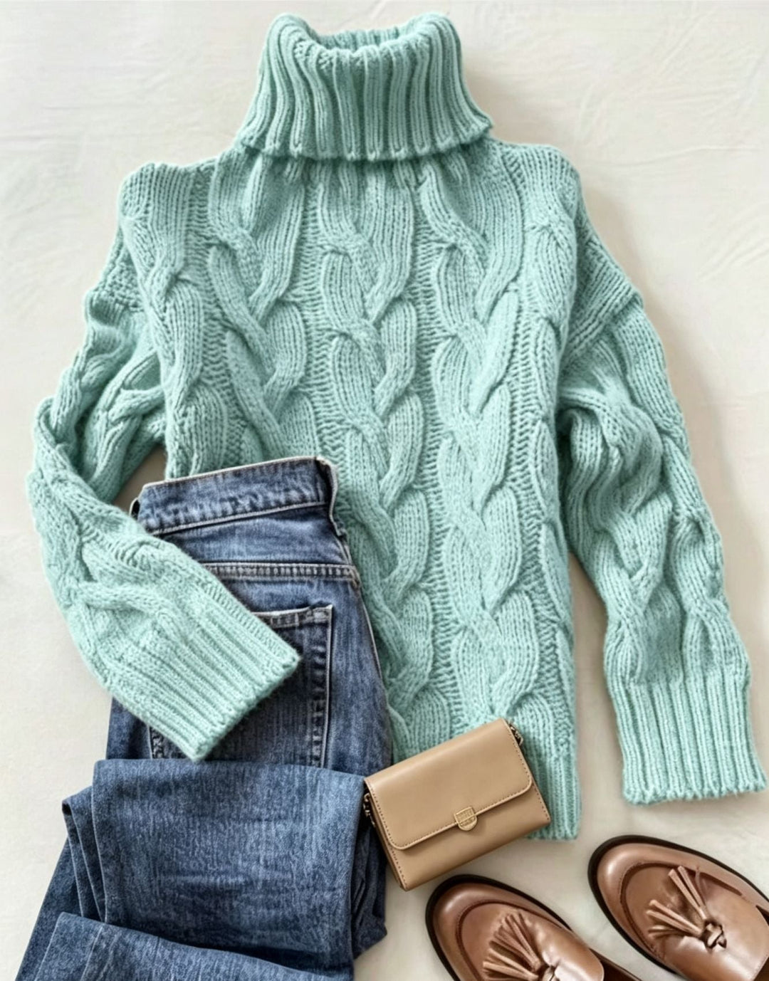 Bellamy | Women's Cozy Refined Chunky Cable Turtleneck Knit Sweater — Emerald Green