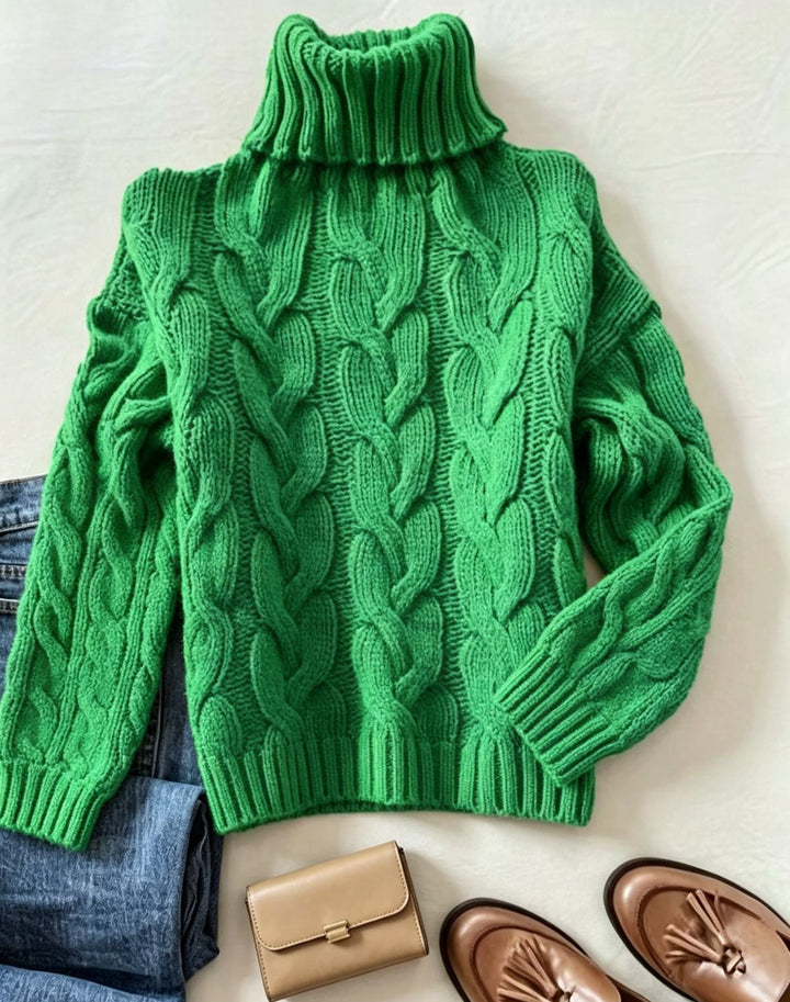 Bellamy | Women's Cozy Refined Chunky Cable Turtleneck Knit Sweater — Green