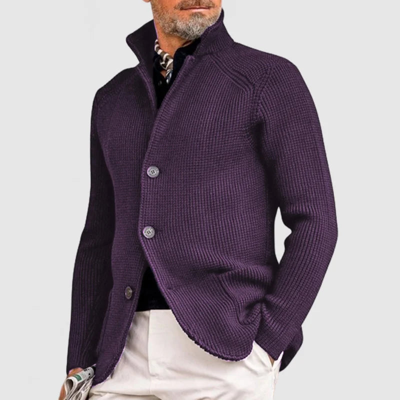 Bellarie | Women's Cozy Knit Button Cardigan — Dark Purple