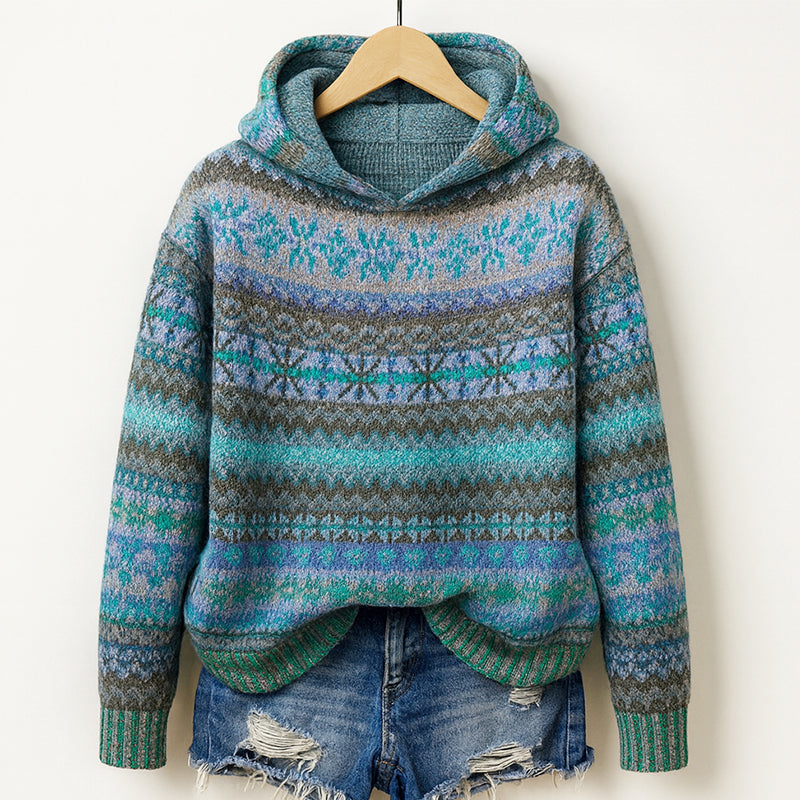 Bellatrix | Women's Cozy Fair Isle Knit Hoodie — 1