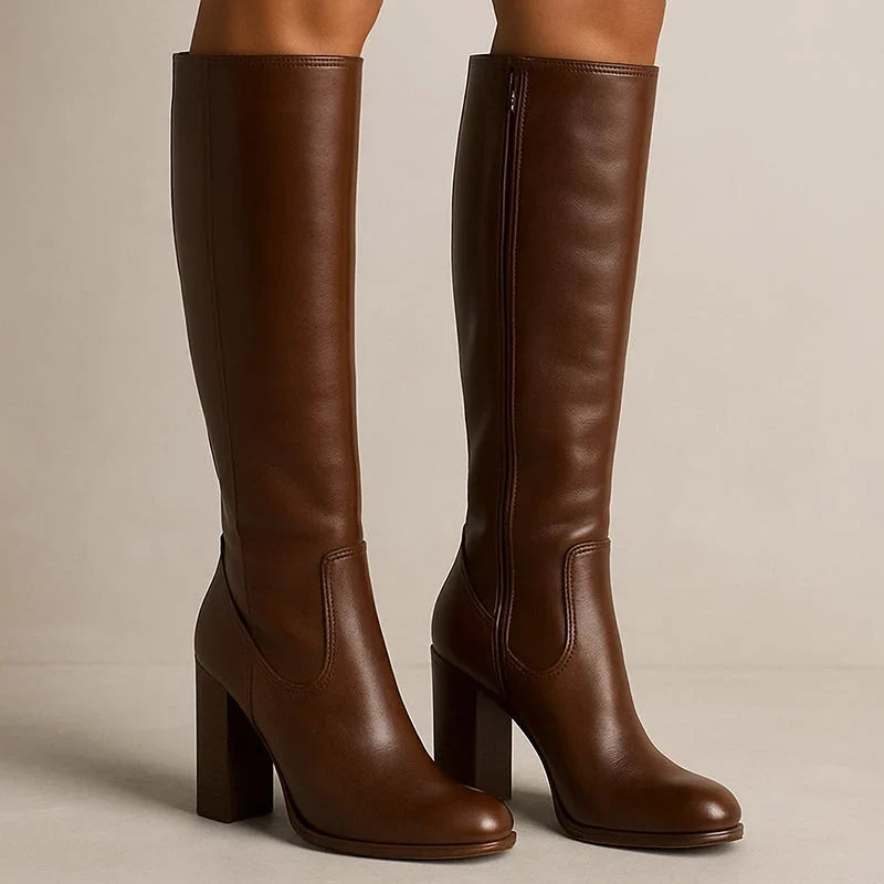 Belvanne | Women's Refined Knee High Stacked Block Heel Boots — 2