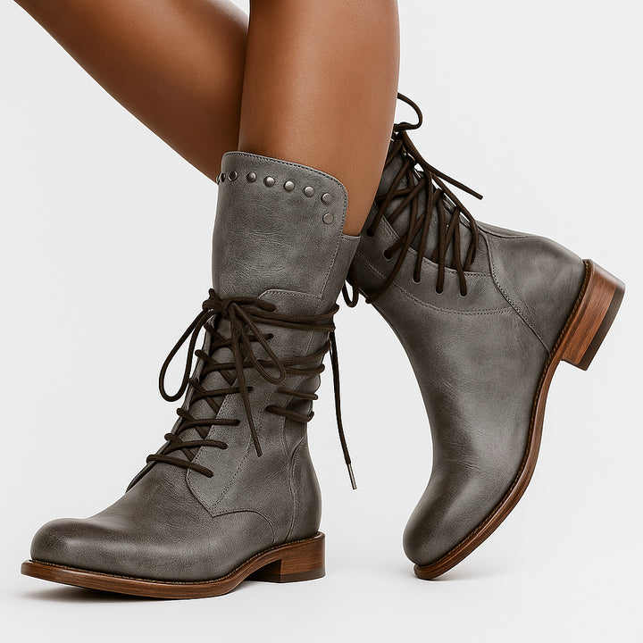 Bennett | Women's Lace Up Mid Calf Boots — Grey