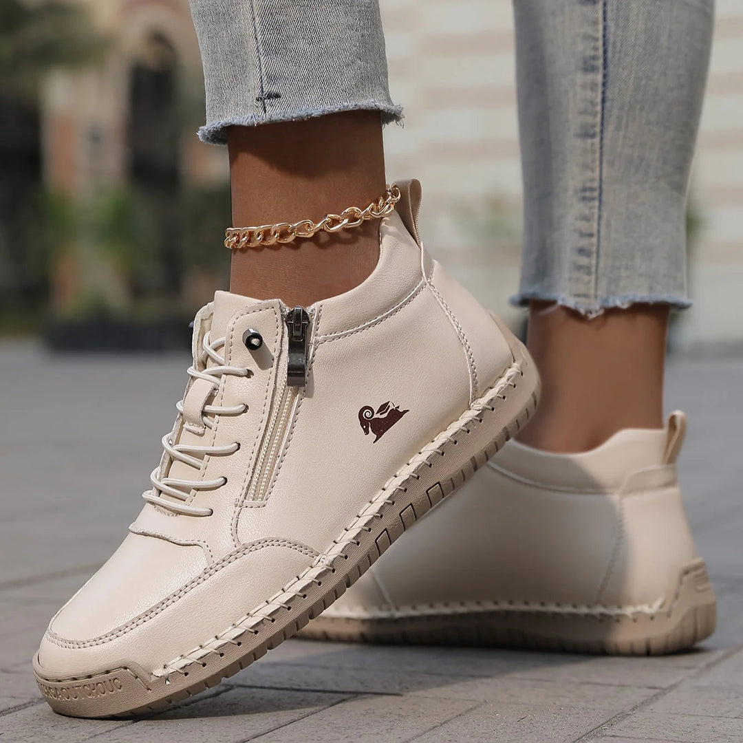 Bethany | Women's Zip-Up Ankle Boots — Beige