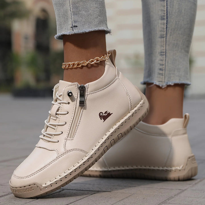 Bethany | Women's Zip-Up Ankle Boots — Beige