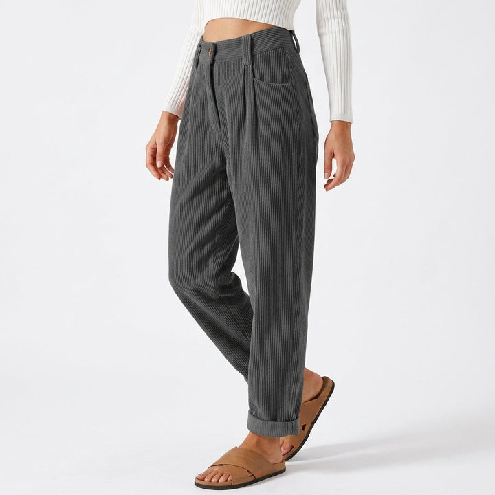 Bethy | Women's Wide-Leg Tailored Pleated Corduroy Trousers — 1