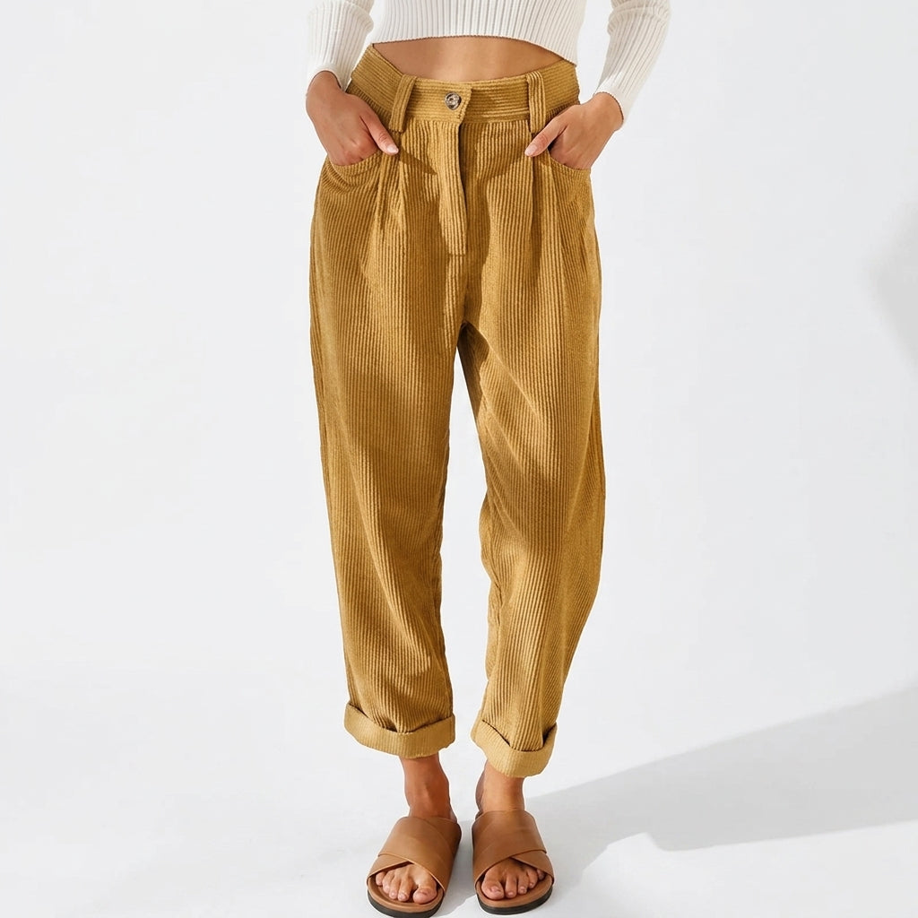 Bethy | Women's Wide-Leg Tailored Pleated Corduroy Trousers — 2
