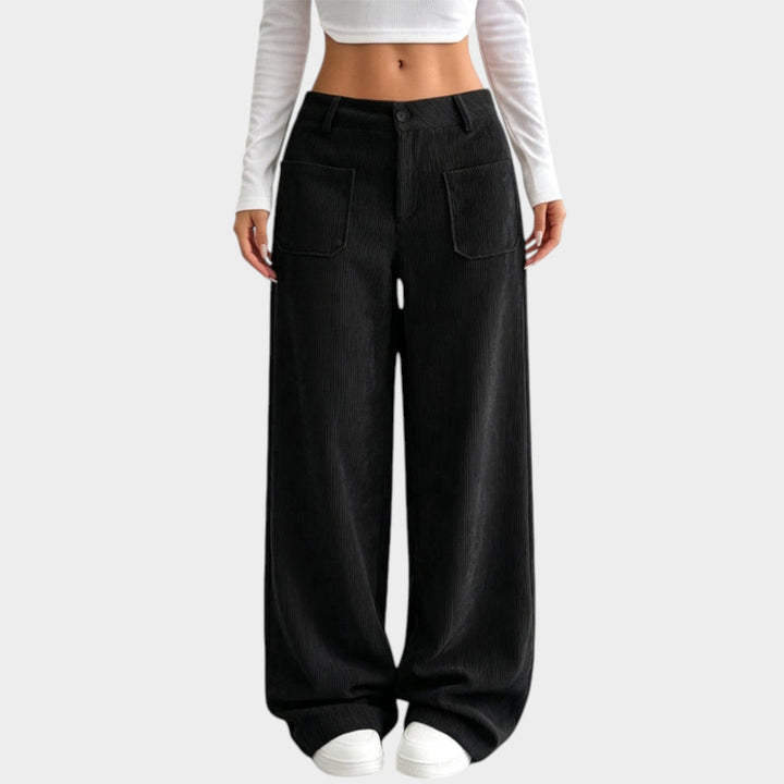 Bexie | Women's Tailored Corduroy Pants Wide Leg Comfortable Fit — Black