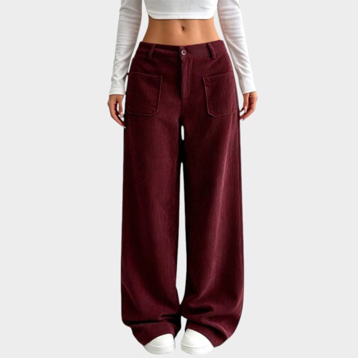 Bexie | Women's Tailored Corduroy Pants Wide Leg Comfortable Fit — Burgundy