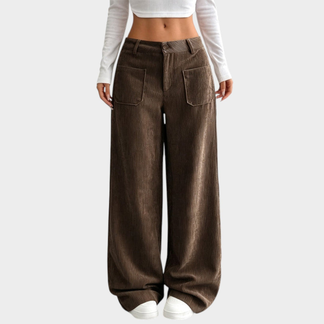 Bexie | Women's Tailored Corduroy Pants Wide Leg Comfortable Fit — Coffee