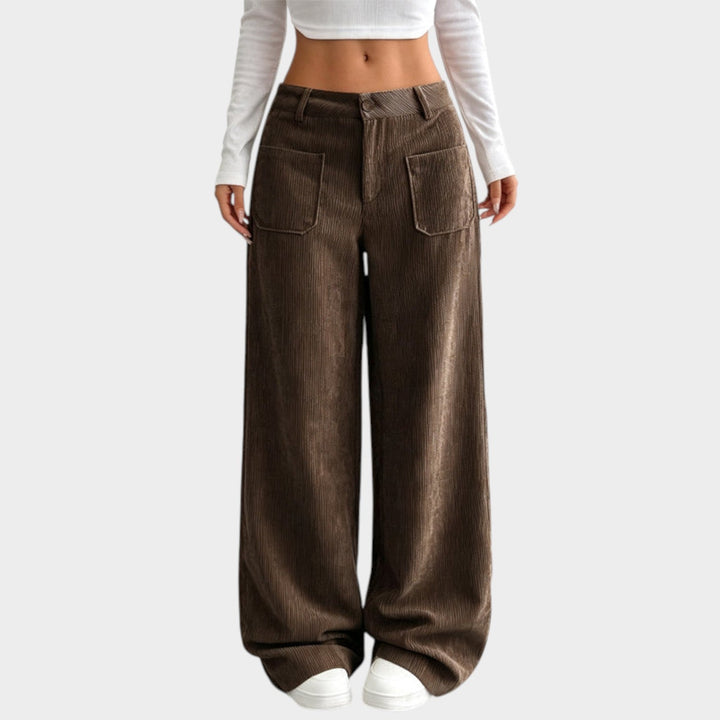 Bexie | Women's Tailored Corduroy Pants Wide Leg Comfortable Fit — Coffee