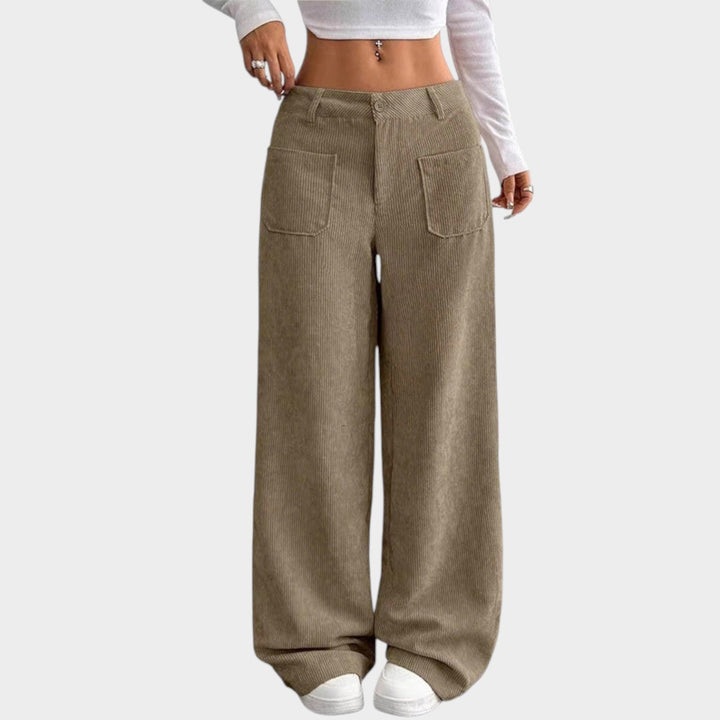 Bexie | Women's Tailored Corduroy Pants Wide Leg Comfortable Fit — Khaki
