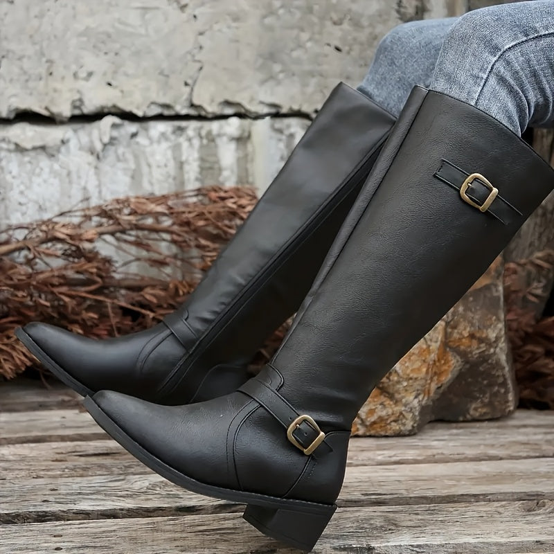 Camellia Knee High Double Buckle Boots for Women