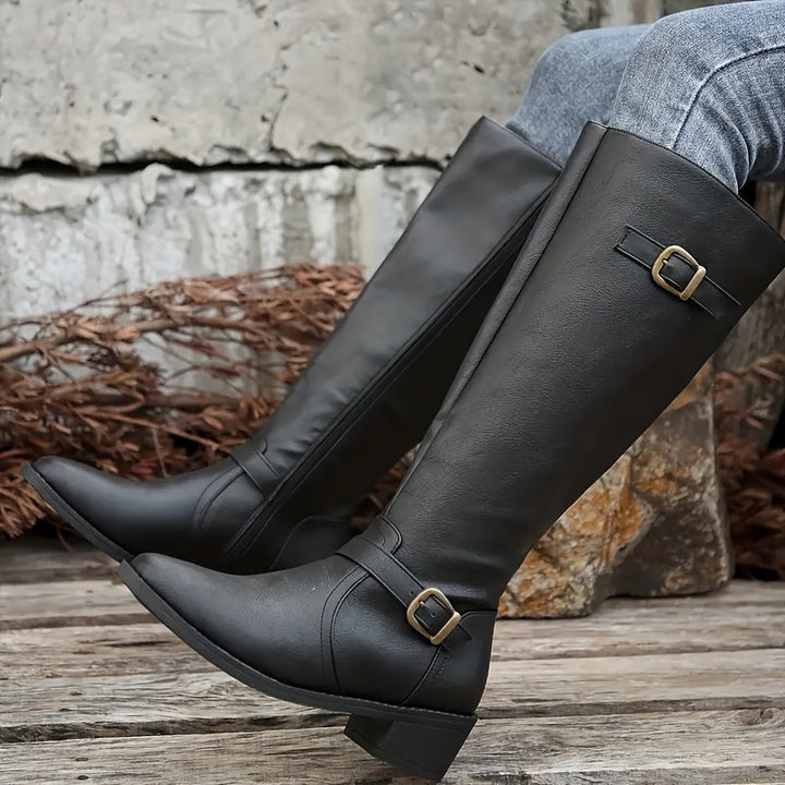 Camellia Knee High Double Buckle Boots for Women