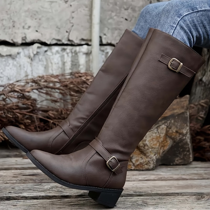 Camellia Knee High Double Buckle Boots for Women — photo 2