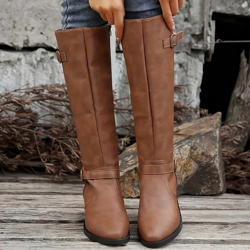 Camellia Knee High Double Buckle Boots for Women — photo 5