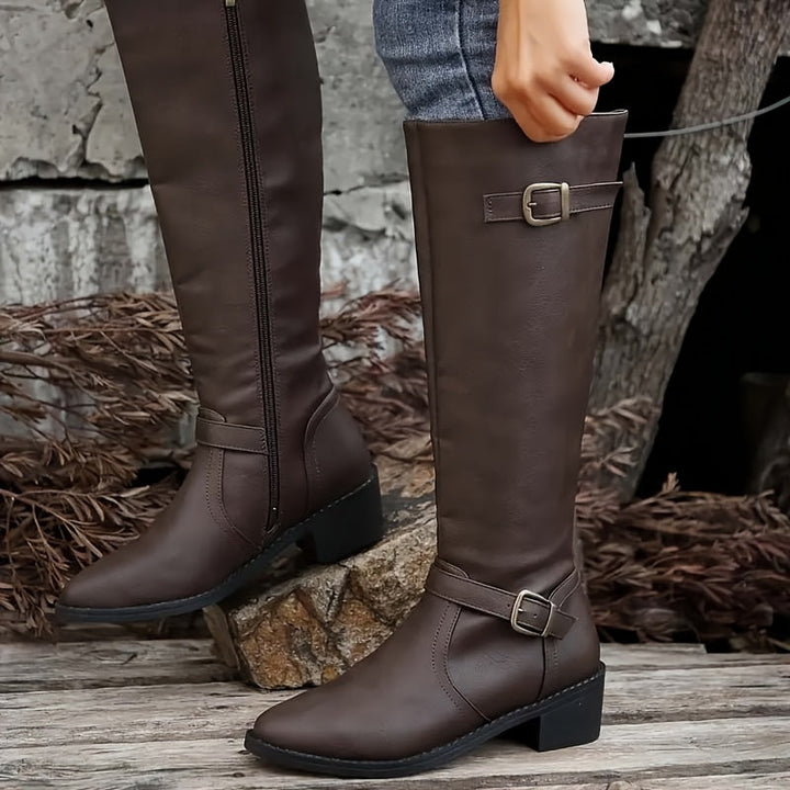 Camellia Knee High Double Buckle Boots for Women — photo 6