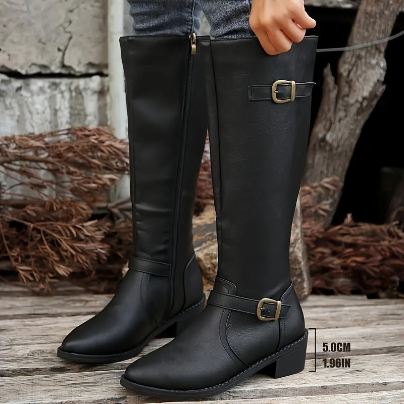Camellia Knee High Double Buckle Boots for Women — photo 7