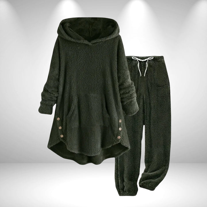 Bexleyaine | Women's Casual Stretch Fleece Hoodie Tunic Lounge Set — Army Green