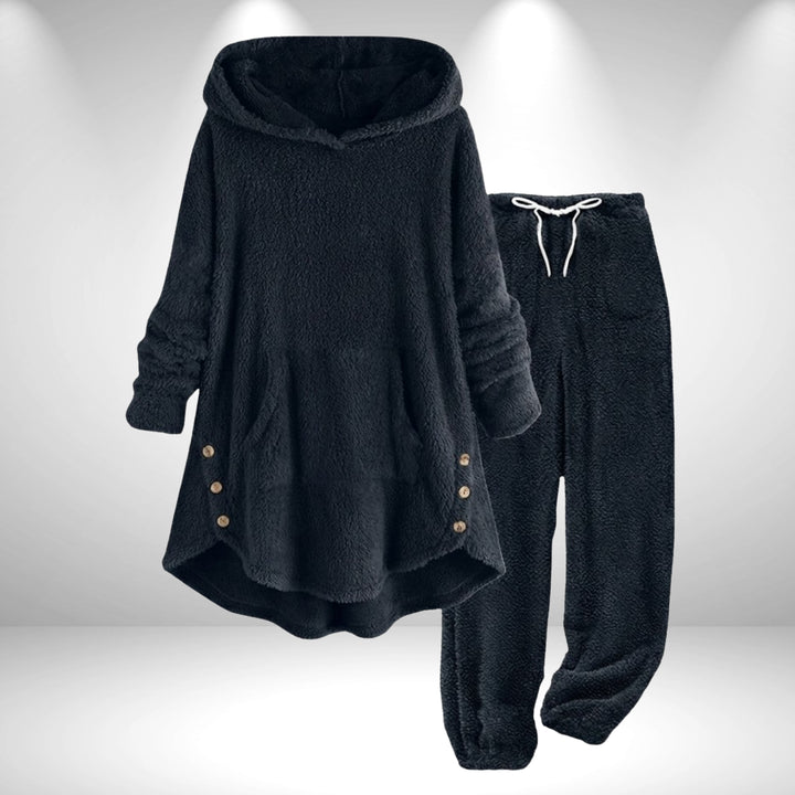 Bexleyaine | Women's Casual Stretch Fleece Hoodie Tunic Lounge Set — Black