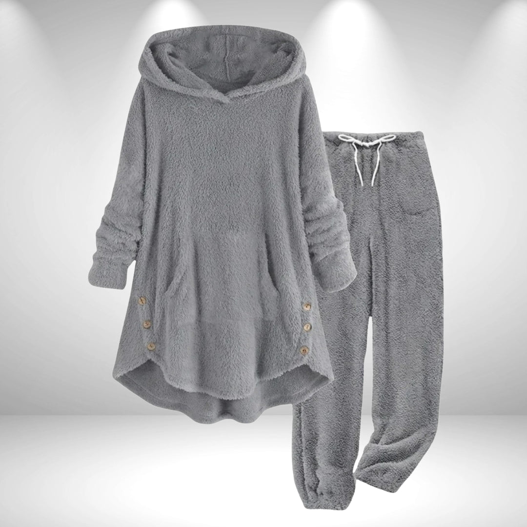 Bexleyaine | Women's Casual Stretch Fleece Hoodie Tunic Lounge Set — Light Gray
