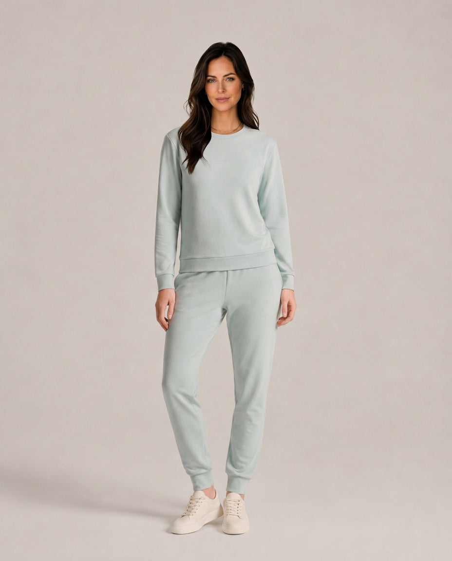 Bexlyn | Women's Casual Stretch Thermal Velour Long Sleeve Lounge Set — Light Blue