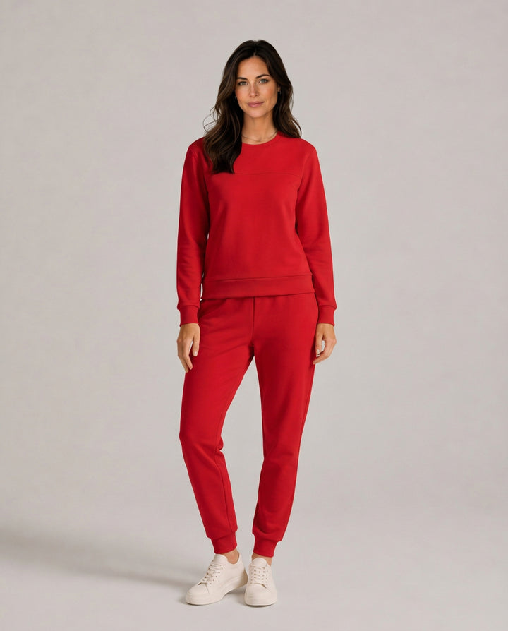 Bexlyn | Women's Casual Stretch Thermal Velour Long Sleeve Lounge Set — Red