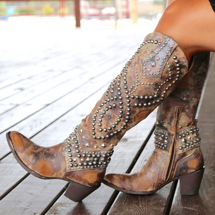 Billie | Women's Vintage-Style Studded Western Boots — 1