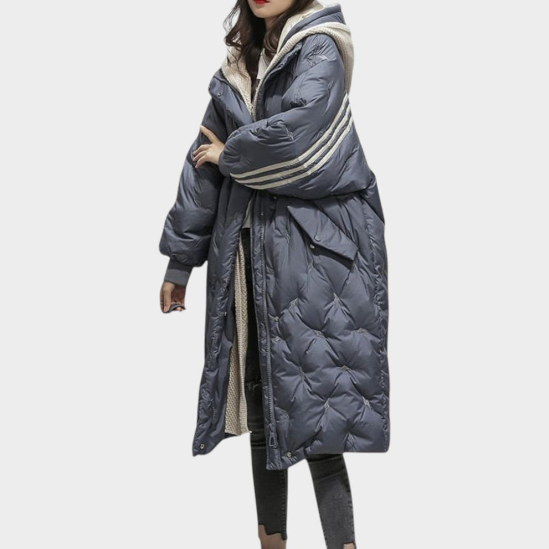 Binnie | Women's Puffer Coat Quilted Long Line — Blue