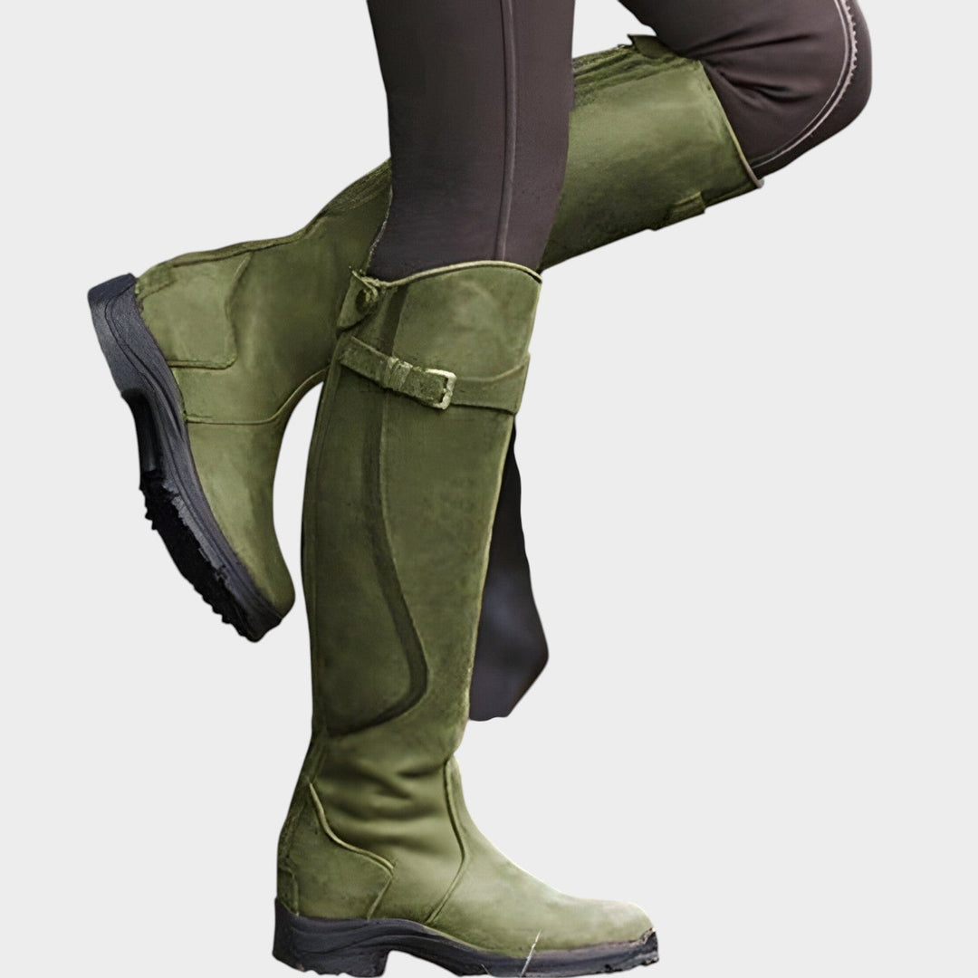 Bivra | Women's Leather Knee High Boots Outdoor Waterproof — Green