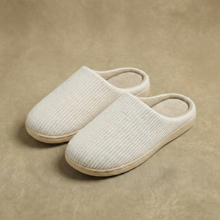 Blair | Women's Casual Stretch Ultra-Soft Cotton House Slippers - Non-Slip Cushioned Eva Foam Slides Top — Beige