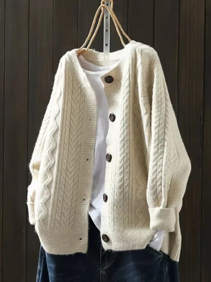 Blake | Women's Cozy Cable Cardigan — Beige