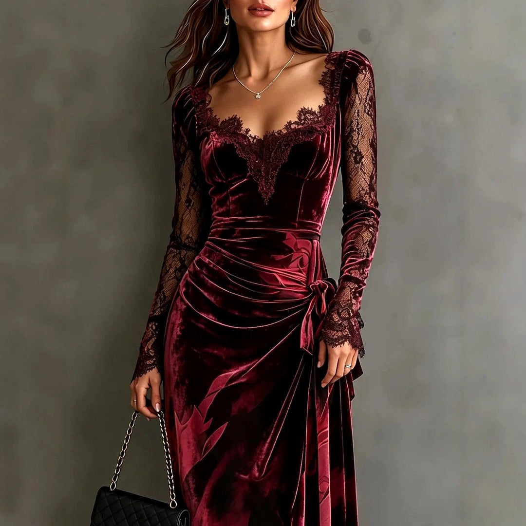 Blythette | Women's Elegant Velvet Lace Formal Evening Dress — 2