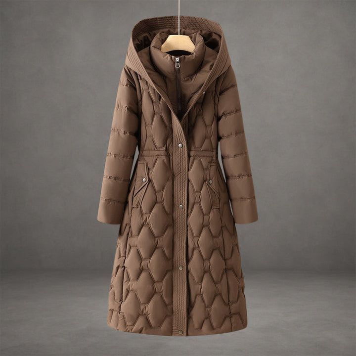 Brandt | Women's Longline Hooded Down Coat — Brown