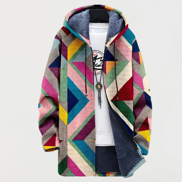 Brea | Women's Sherpa-Lined Hooded Zip Jacket with Geometric Print — 2