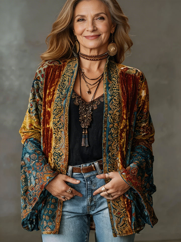 Brenan | Women's Cozy Stylish Velvet-Touch Bohemian Cardigan — Burgundy