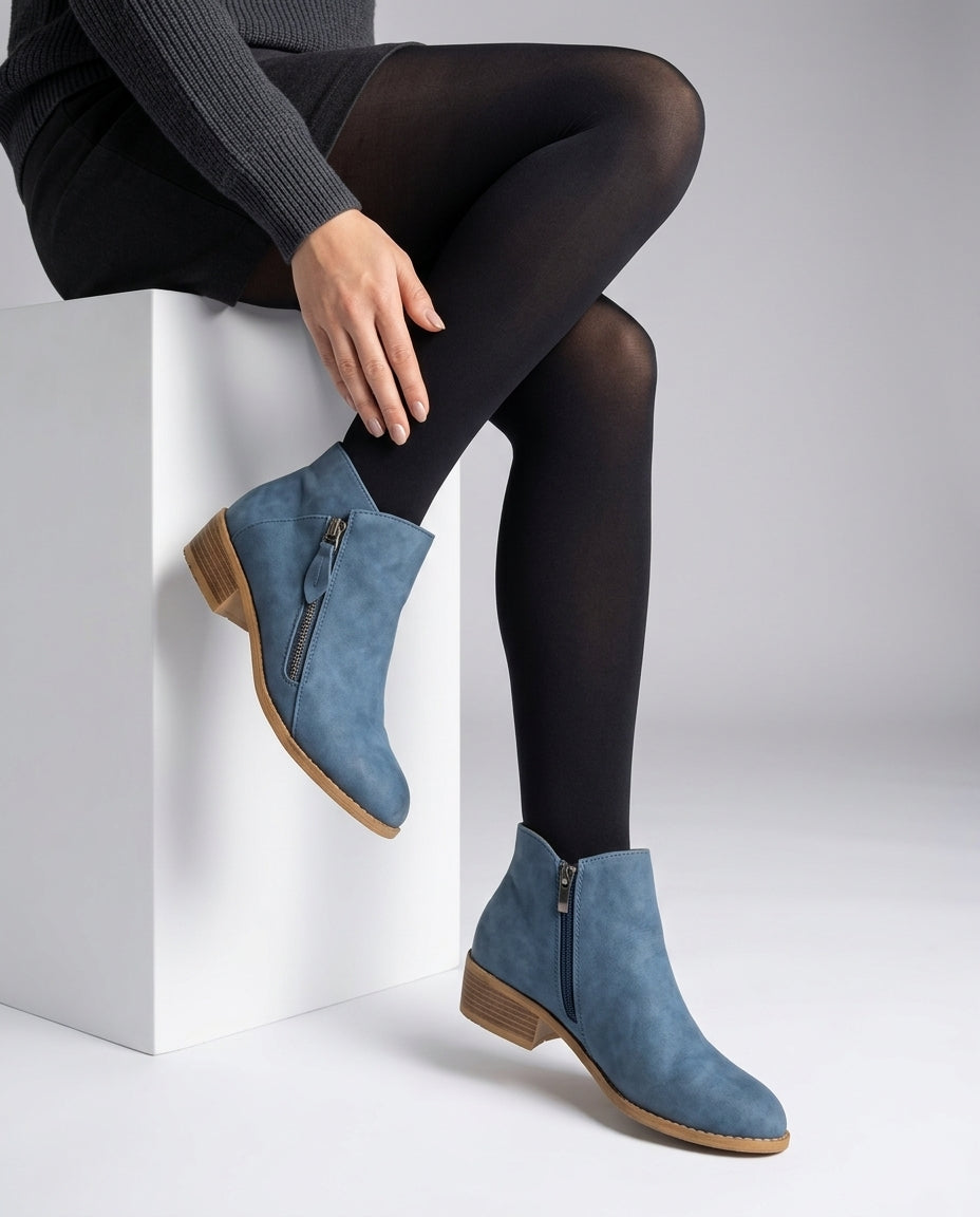 Brenlyn | Women's Block Heel Ankle Boots — Blue
