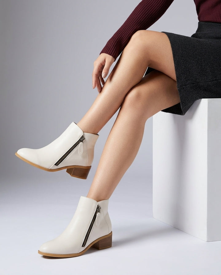 Brenlyn | Women's Block Heel Ankle Boots — White