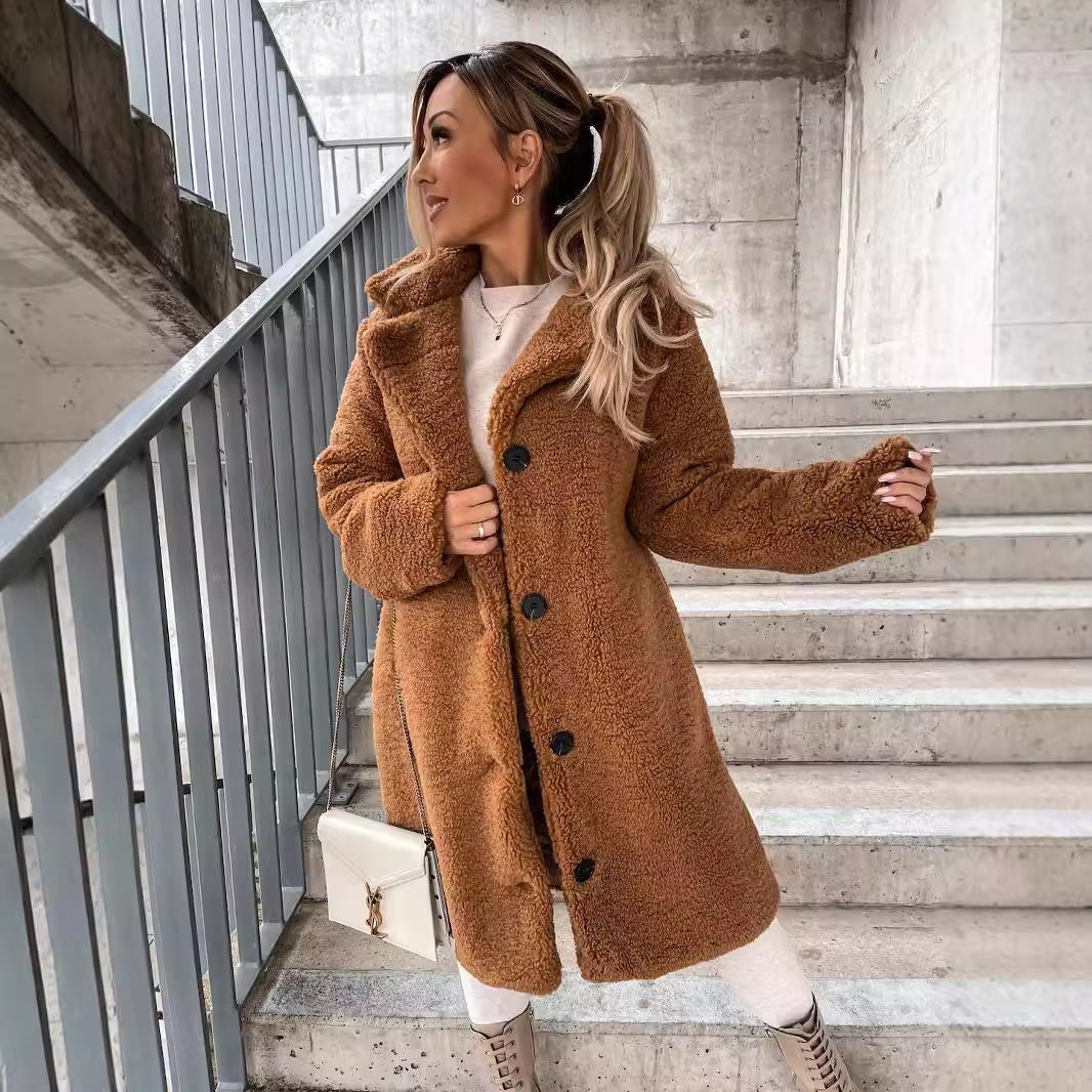 Brenora | Women's Relaxed Longline Sherpa Jacket with Notch Collar — 1