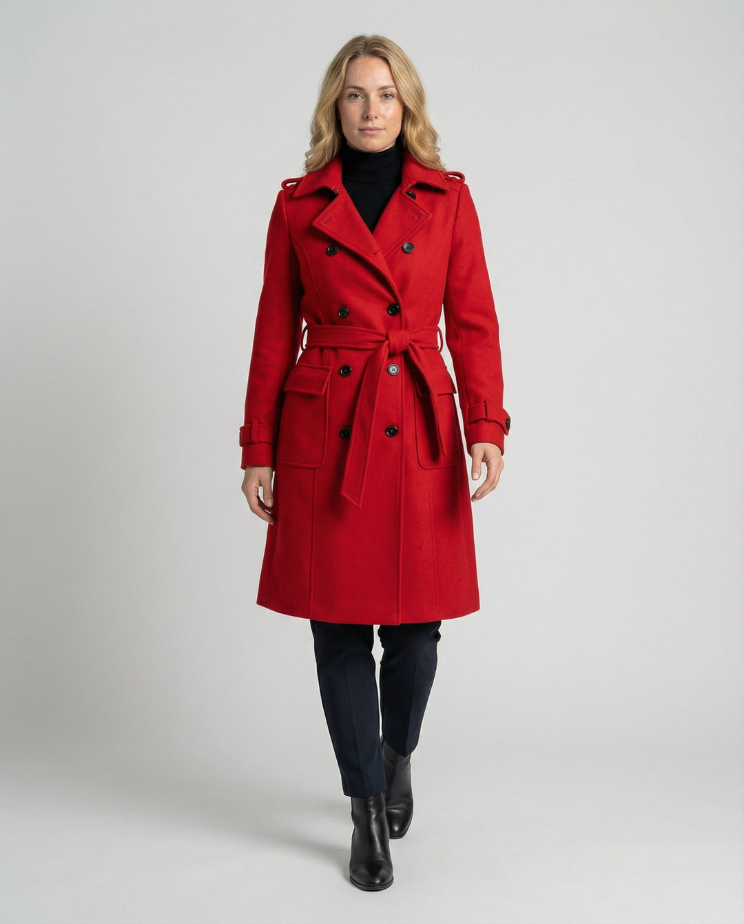 Brenovia | Women's Full Length Double-Breasted Coat – Tailored Lapel Overcoat — 1