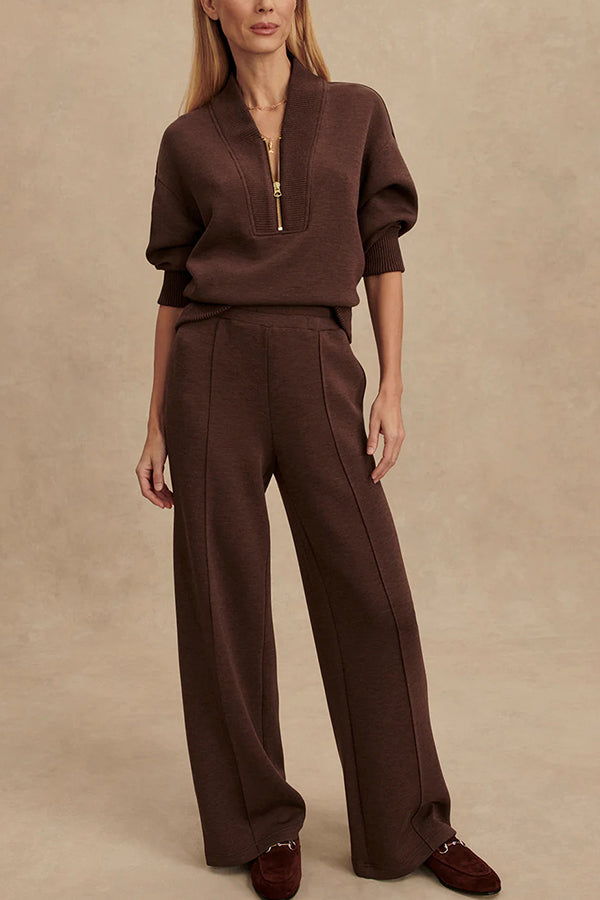 Brianna | Women's Cozy Half-Zip Knit Set with Wide-Leg Pants — 1