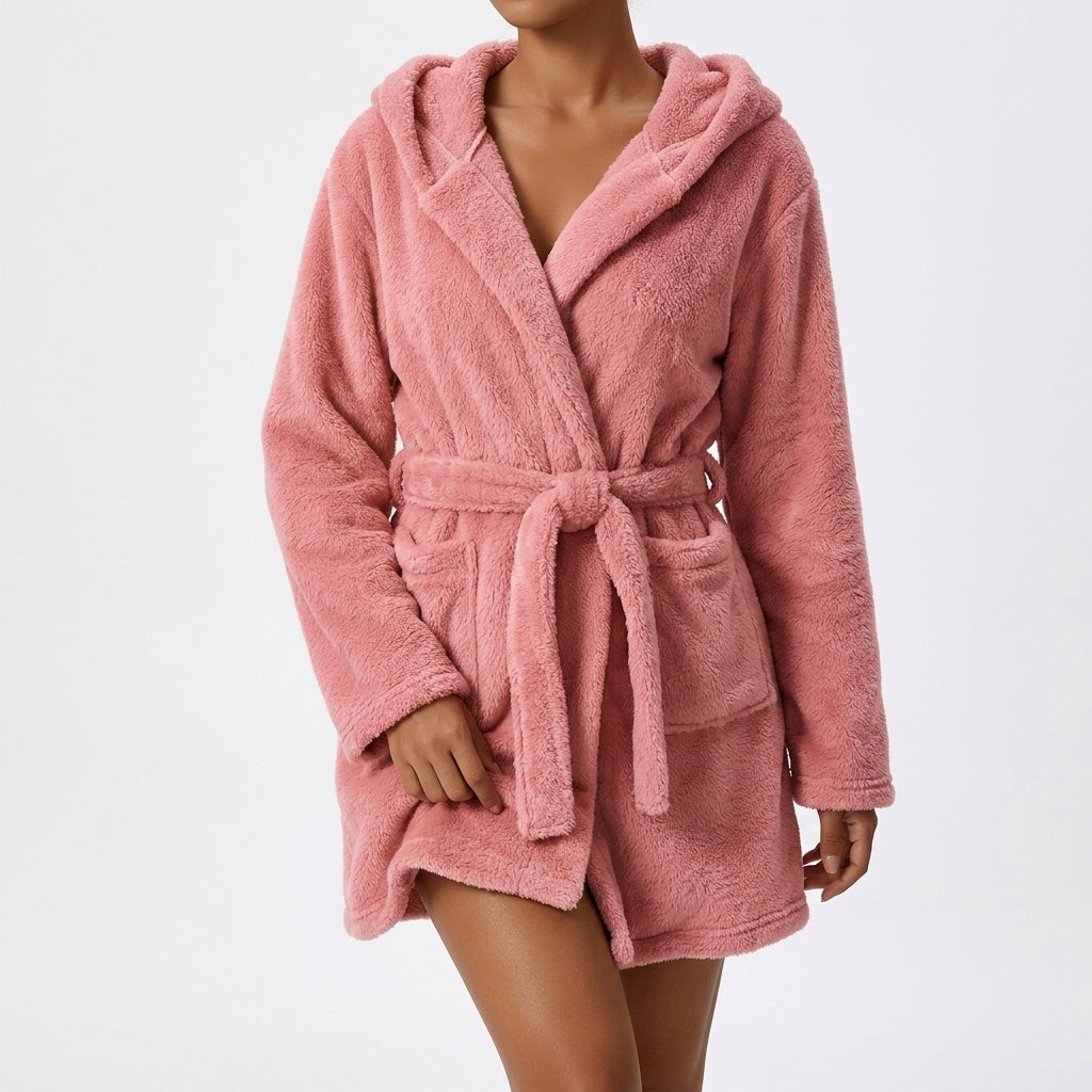 Briar | Women's Elegant Hooded Fleece Dress — Pink