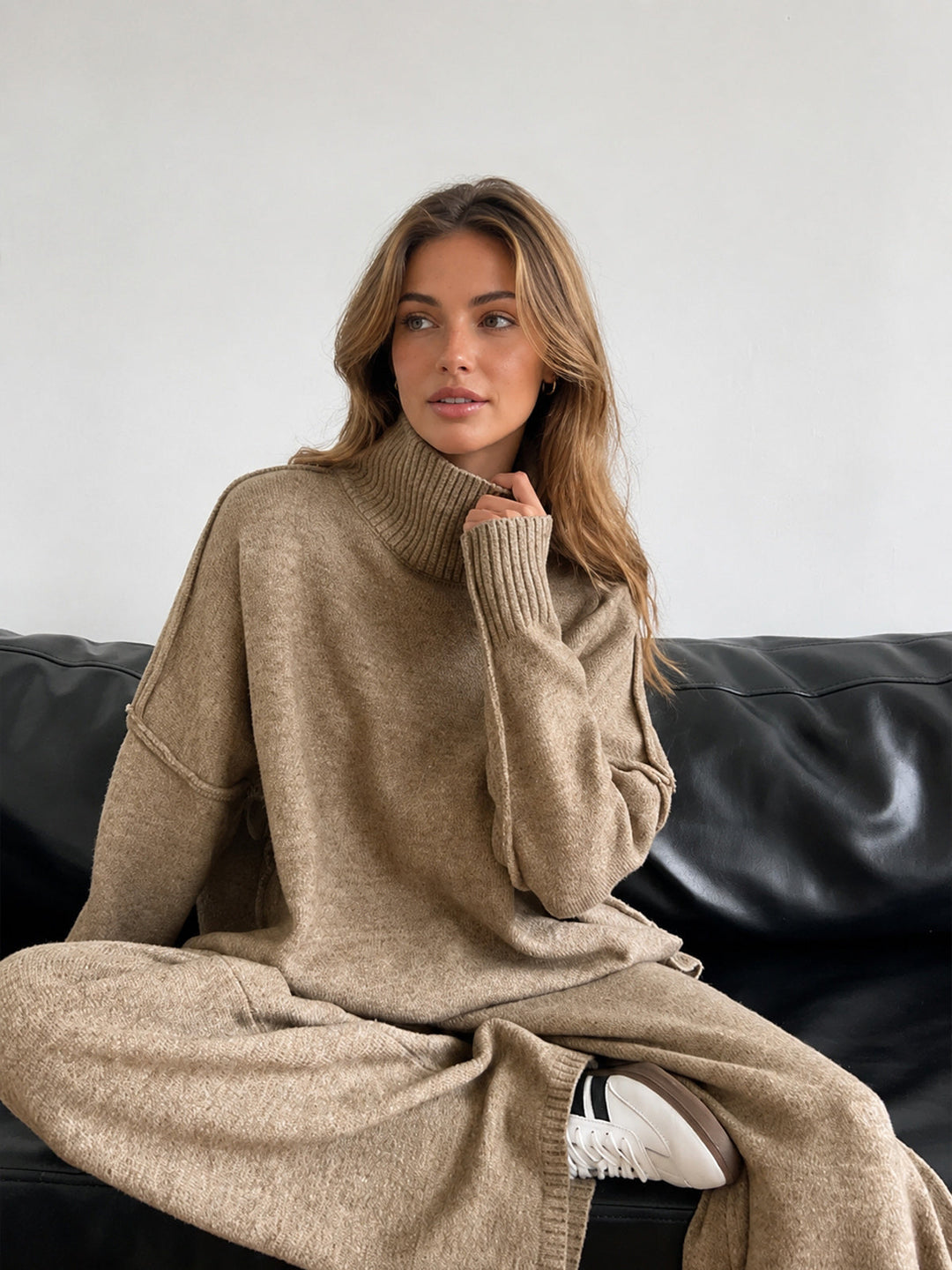 Briavyn | Women's Cozy Turtleneck Plain Knit Pants Set — 1