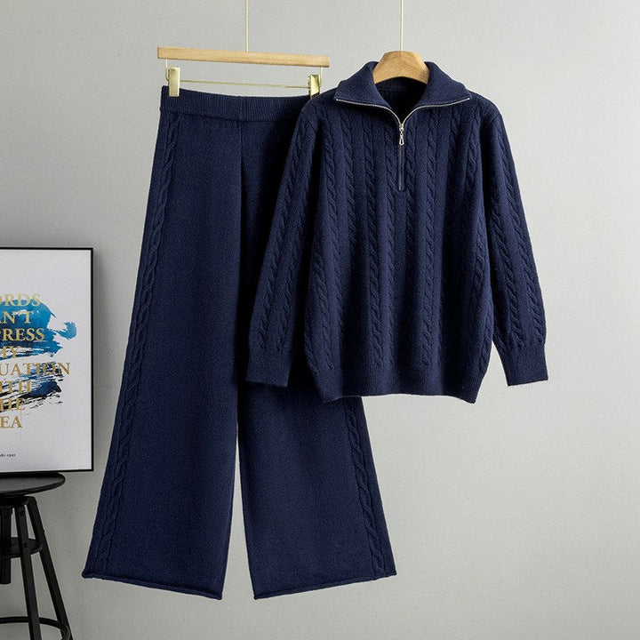 Bridie | Women's Cozy Ada - High-Neck Sweater and Wide-Leg Pants Set — Blue