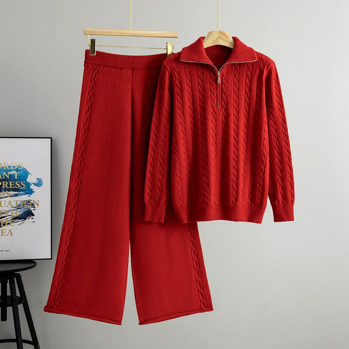 Bridie | Women's Cozy Ada - High-Neck Sweater and Wide-Leg Pants Set — Red
