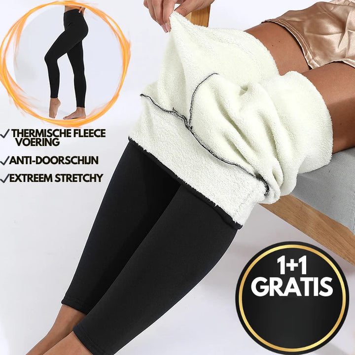 Briessa | Women's Wide-Leg Tailored Fleece Lined High Waist Thermal Pants — Black