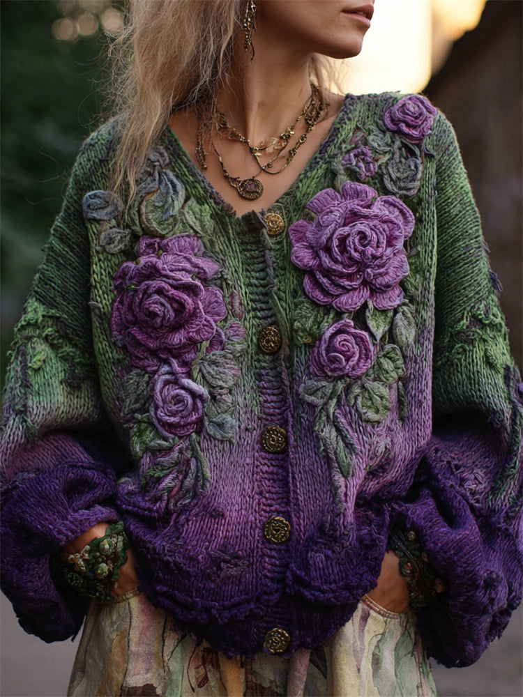 Modesty Floral Openwork V-Neck Cardigans for Women