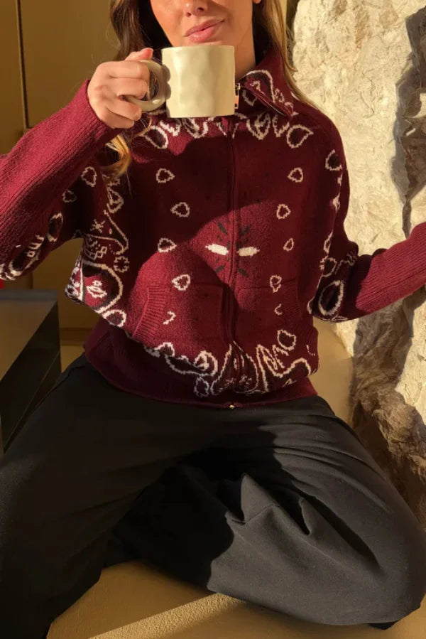 Adeline Zip-Up Jacquard Turtleneck Sweaters for Women — photo 3