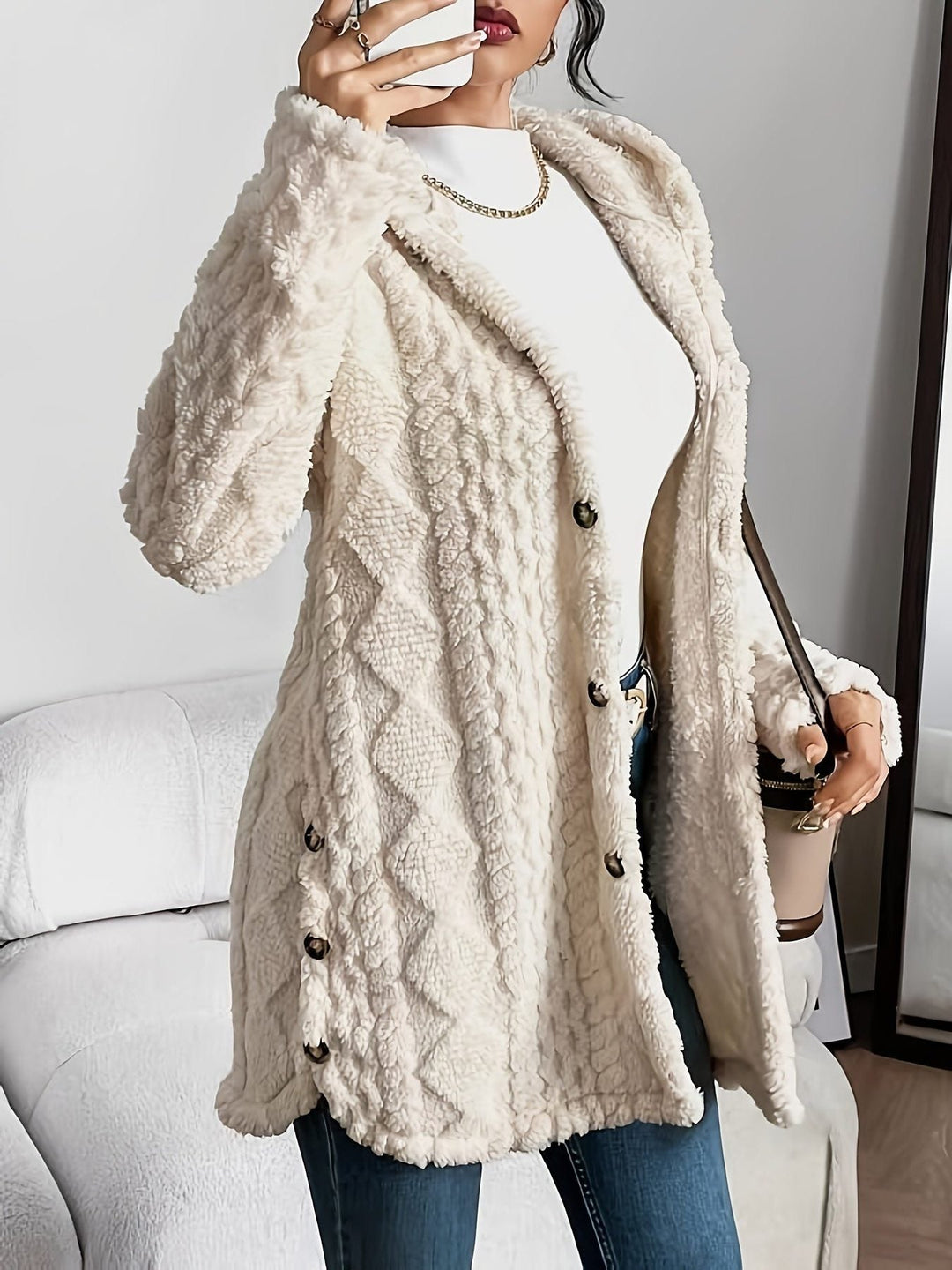 Everly Button-Front Hooded Fleece Hoodies for Women