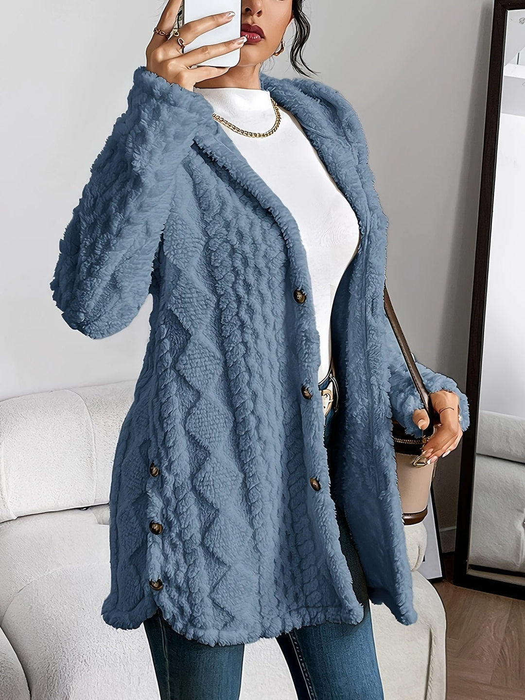 Everly Button-Front Hooded Fleece Hoodies for Women — photo 3